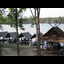 Huts on stilts by the lake.